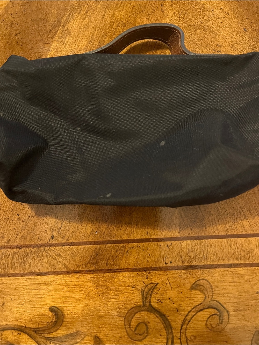Longchamp Black Toiletry Wristlet with Brown Leather Trim - Picture 2 of 3